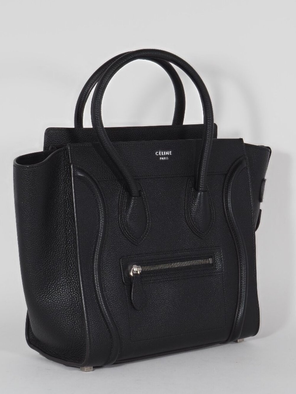 Celine Nano Luggage Black Drummed Leather Tote Bag Silver Hardware